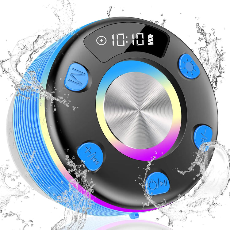 OYIB Bluetooth Shower Speaker, Portable Bluetooth Speaker with 360° Surround Sound, RGB Lights, Built-in Mic, IPX7 Waterproof Wireless Speaker with Suction Cup for Party/Outdoor/Bathroom/Travel Black