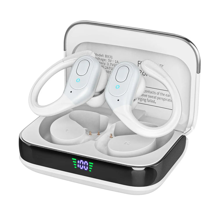 Wireless Headphones, True Wireless Stereo Sound Bluetooth 5.3 Earbuds with LED Power Display, IPX7 Waterproof Open Ear Buds with Ergonomic Earhook, Ideal for Gym, Jogging, Commuting