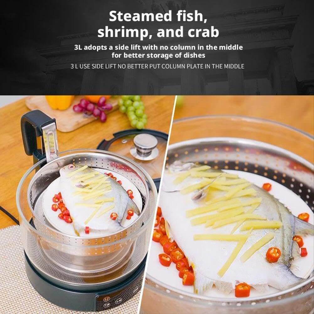 Low Carb Rice Cooker Low Sugar Digital Steamer, Intelligent Lifting Sugar Removal Rice Cooker, with Stainless Steel Steamer Tray, Touch Control, Automatic Drain Rice Steamer, 3 L