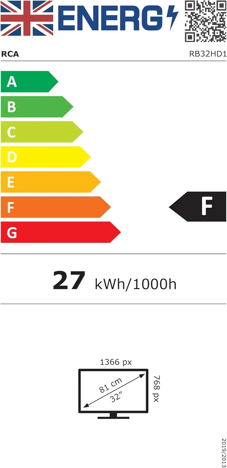 RCA 32 Inch 720P TV, Freeview HD Dolby Digital Audio DVB T2/S2 HD LED Backlighting Display Television, HDMI USB Earphone Output Media Player Monitor PS5 Xbox, Small Screen for Bedroom Kitchen Black