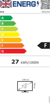 RCA 32 Inch 720P TV, Freeview HD Dolby Digital Audio DVB T2/S2 HD LED Backlighting Display Television, HDMI USB Earphone Output Media Player Monitor PS5 Xbox, Small Screen for Bedroom Kitchen Black