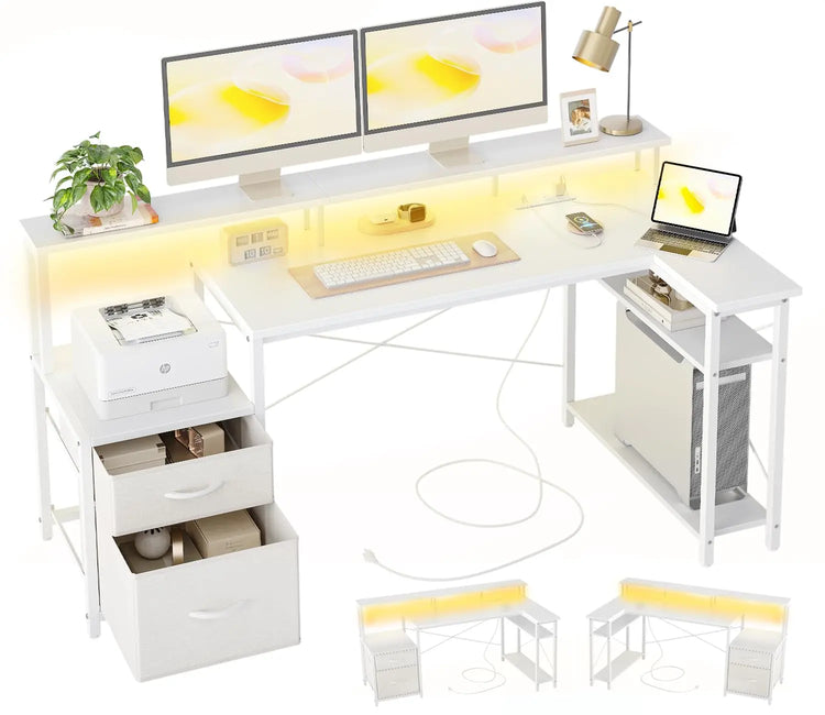 BEXEVUE L Shaped Gaming Desk, 100x70 cm Computer Desk with Storage Bag, Office Desk Small Writing Table with Large Reversible Storage Shelves, Workstation for Study Play Work Home Office, Black