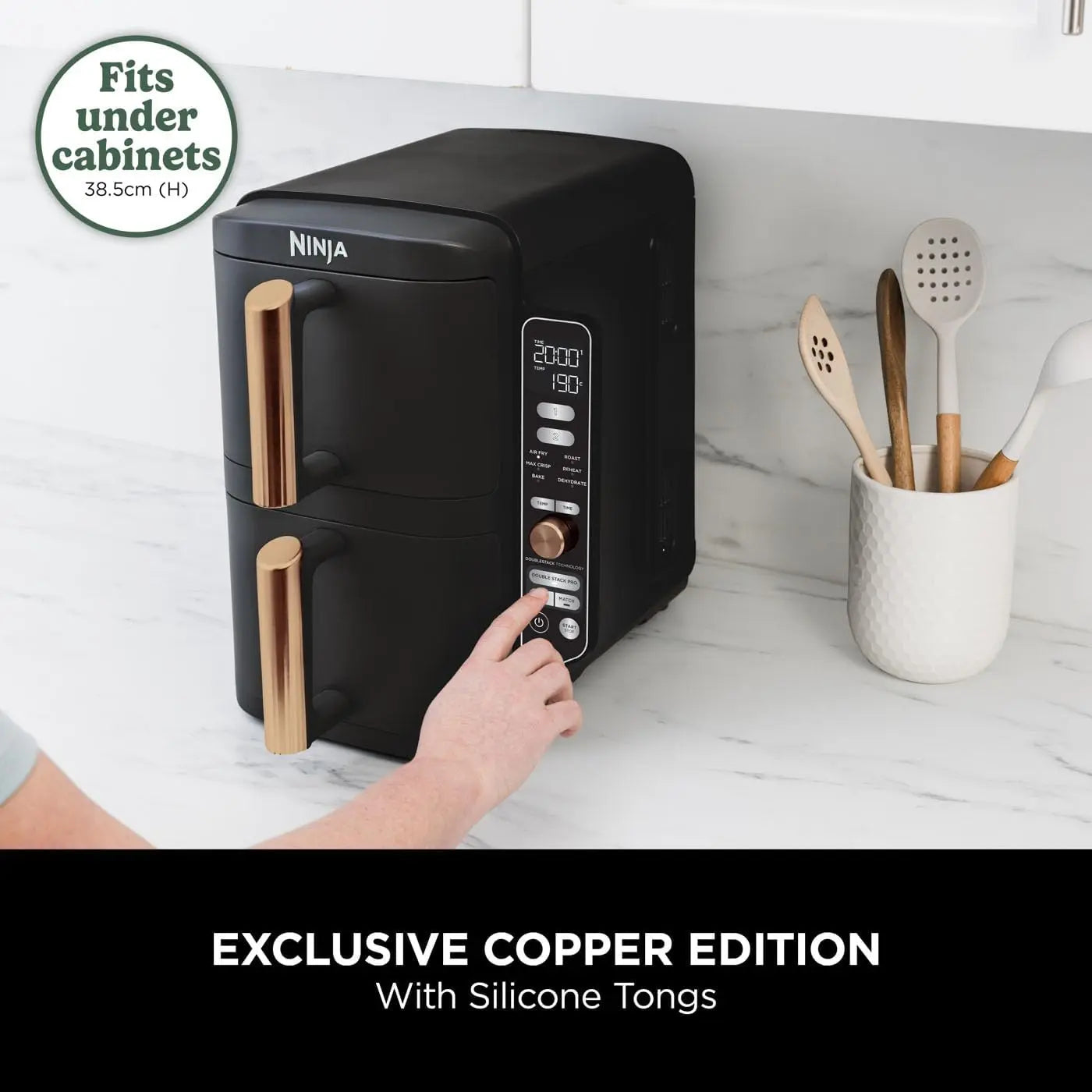 Ninja Double Stack XL Air Fryer, Vertical Dual Drawer Air Fryer with 4 cooking levels, 2 Drawers & 2 Racks, Space Saving Design, 9.5L Capacity, 6 Cooking Functions, 8 Portions, Copper Black SL400UKCP