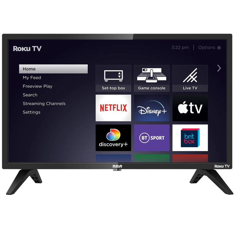 RCA 32 Inch 720P TV, Freeview HD Dolby Digital Audio DVB T2/S2 HD LED Backlighting Display Television, HDMI USB Earphone Output Media Player Monitor PS5 Xbox, Small Screen for Bedroom Kitchen Black