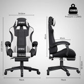 CAIYUN Gaming Chair with Footrest, Computer Gaming Chair for Adults, Ergonomic Vedio Game Chairs with Lumbar Support and Headrest, Height Adjustable PC Chairs with 360°-Swivel, White & Black