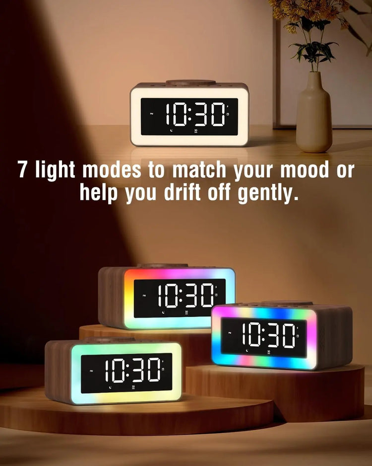 Birthday Gifts for Men – Alarm Clock Bedside with Wireless Charger, Bluetooth Speaker and White Noise Machine, Colourful Night Light, Snooze Digital Alarm, Men Women Teens Him Her Ideal Xmas Gifts