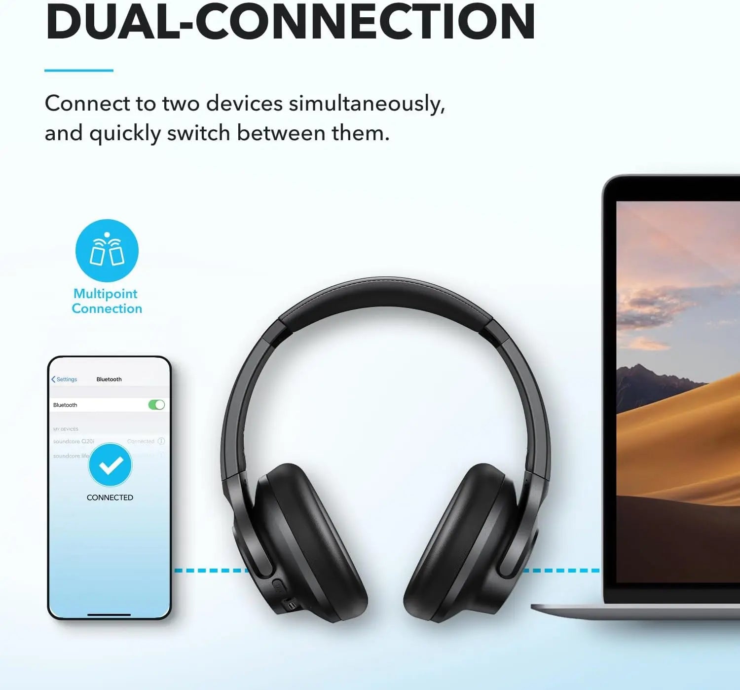 soundcore by Anker Q20i Hybrid Active Noise Cancelling Foldable Headphones, Wireless Over-Ear Bluetooth, 40H Long ANC Playtime, Hi-Res Audio, Big Bass, Customize via an App, Transparency Mode (Black)