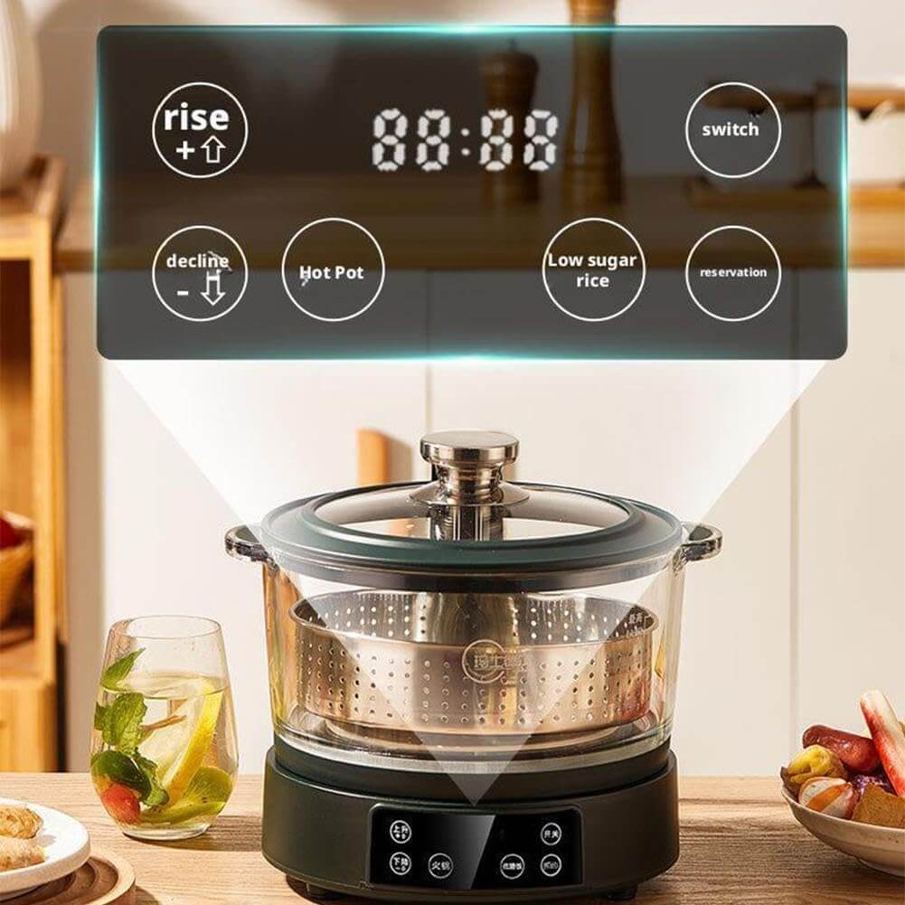Low Carb Rice Cooker Low Sugar Digital Steamer, Intelligent Lifting Sugar Removal Rice Cooker, with Stainless Steel Steamer Tray, Touch Control, Automatic Drain Rice Steamer, 3 L