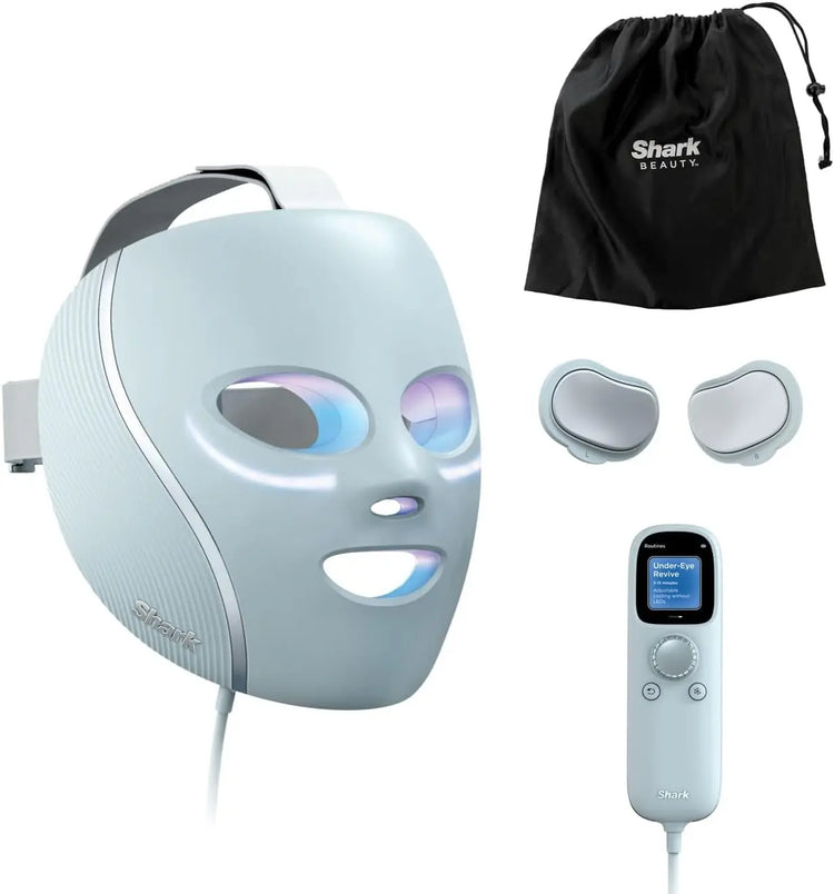 Shark CryoGlow LED Face Mask with Under-Eye Cooling, Anti-Ageing & Blemish Repair, Red & Blue LED, Infrared Light Therapy, USB-C, Remote Control, Storage Bag, Adjustable Straps