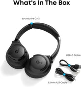soundcore by Anker Q20i Hybrid Active Noise Cancelling Foldable Headphones, Wireless Over-Ear Bluetooth, 40H Long ANC Playtime, Hi-Res Audio, Big Bass, Customize via an App, Transparency Mode (Black)