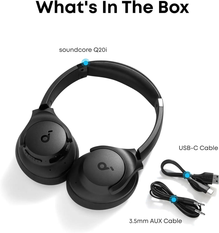 soundcore by Anker Q20i Hybrid Active Noise Cancelling Foldable Headphones, Wireless Over-Ear Bluetooth, 40H Long ANC Playtime, Hi-Res Audio, Big Bass, Customize via an App, Transparency Mode (Black)