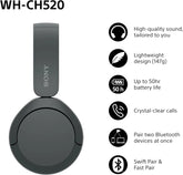 Sony WH-CH520 Wireless Bluetooth On-Ear Headphones, Lightweight Design, Up to 50hr Battery Life, Quick Charge, EQ, Clear Call Quality, iOS & Android - Black