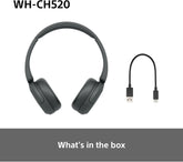 Sony WH-CH520 Wireless Bluetooth On-Ear Headphones, Lightweight Design, Up to 50hr Battery Life, Quick Charge, EQ, Clear Call Quality, iOS & Android - Black