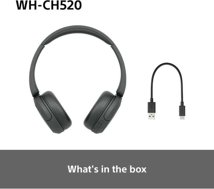 Sony WH-CH520 Wireless Bluetooth On-Ear Headphones, Lightweight Design, Up to 50hr Battery Life, Quick Charge, EQ, Clear Call Quality, iOS & Android - Black