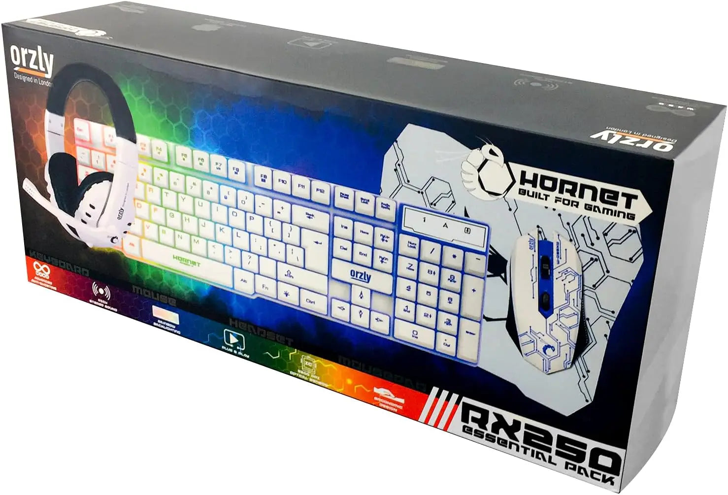 White Gaming Keyboard and Mouse and Gaming Headset & Mouse Pad, Wired LED RGB Backlight Bundle for PC Gamers Users - 4 in 1 White Edition Hornet RX-250