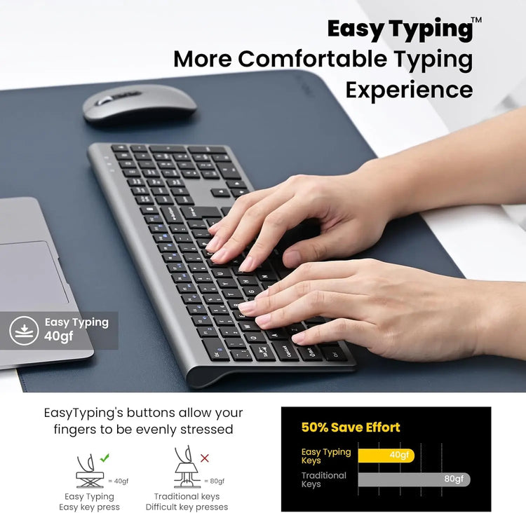 EasyTyping Rechargeable Wireless Keyboard and Mouse - Type with Ease & Double Your Efficiency - High-end Laptop Keyboard Technology -Full Size & Noiseless Design, say goodbye to typing troubles