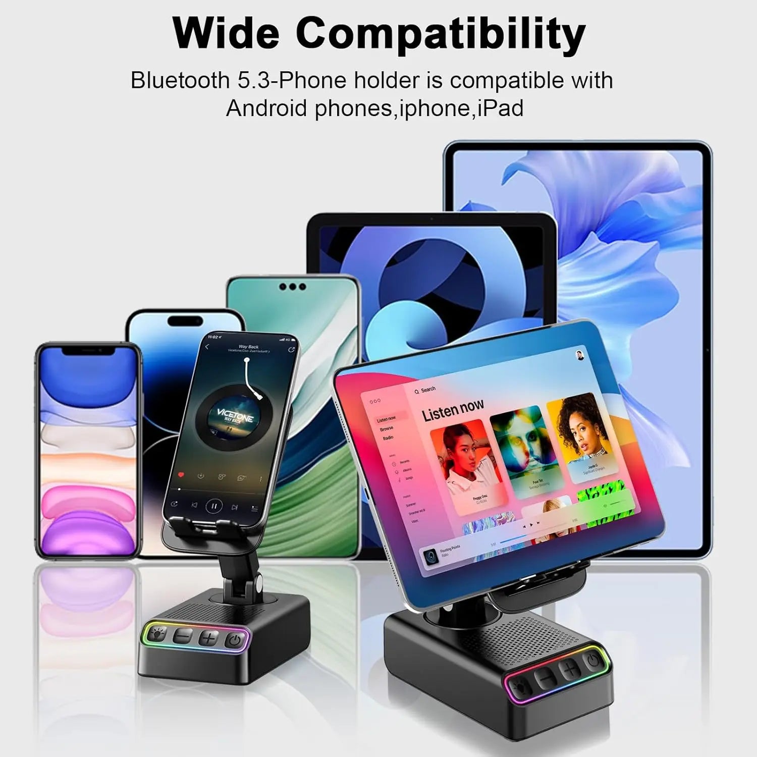 Phone Stand with Bluetooth Speaker with Sensing Playback, Foldable Phone Charger Stand with Wireless Speaker, Birthday Gifts for Men,Gadgets for Men, Sensing and Bluetooth Mode