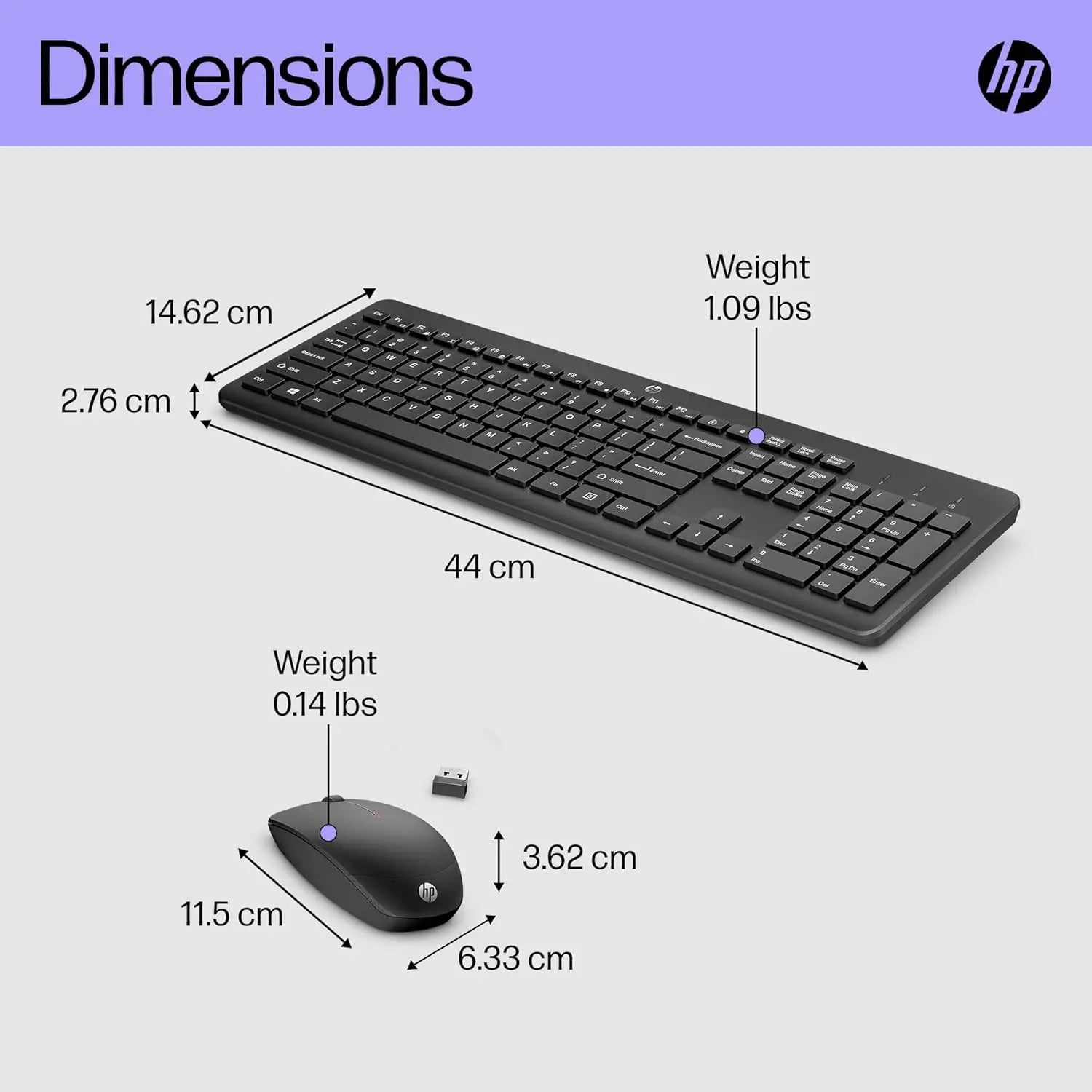 HP 230 Wireless Keyboard and Mouse Combo Set, 2.4 GHz Wireless USB-A Nano Receiver, Up to 1600 dpi, Up to 16 Months Battery Life - Black