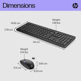 HP 230 Wireless Keyboard and Mouse Combo Set, 2.4 GHz Wireless USB-A Nano Receiver, Up to 1600 dpi, Up to 16 Months Battery Life - Black