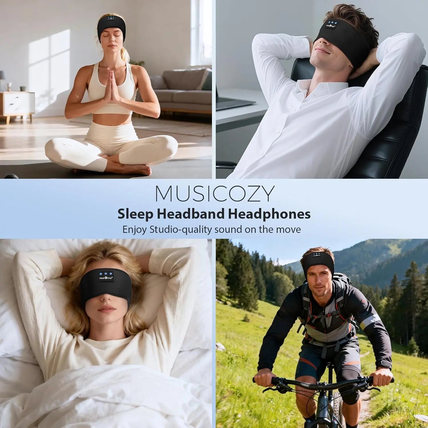MUSICOZY Sleep Headphones,Ultra-Soft Wireless Headband Bluetooth for Side Sleepers, with 14H Playtime & Bluetooth 5.4, 4-in-1 Music Sleep Earphones for side sleeping