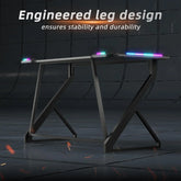 BEXEVUE Gaming Desk with LED Armor, 100x50 cm RGB Computer Desk with Carbon Fiber and Z Frame Design Gaming PC Desk with Head Phone Hook for E-sport Gamer Table, Easy Assemble Home Office desk, Black