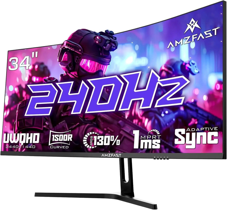 Amzfast 27 Inch 240Hz Gaming Monitor, QHD 2560x1440p, Curved VA Panel, 1500R, 1ms MPRT, Adaptive Sync, HDR, 120% sRGB, VESA 100x100mm, HDMI 2.0&DisplayPort 1.4, AMZG27C1Q Pro