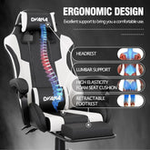 CAIYUN Gaming Chair with Footrest, Computer Gaming Chair for Adults, Ergonomic Vedio Game Chairs with Lumbar Support and Headrest, Height Adjustable PC Chairs with 360°-Swivel, White & Black