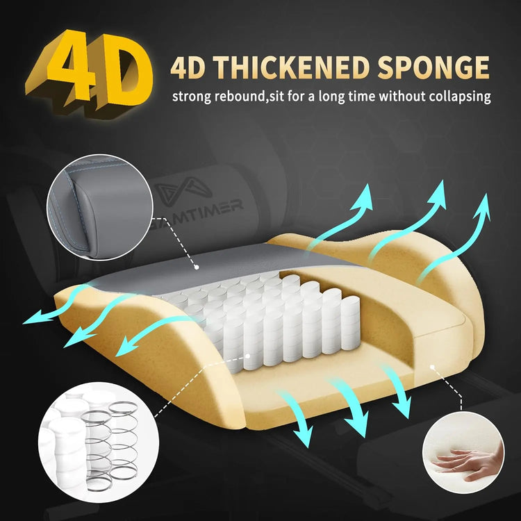 Gaming Chair with Footrest, Ergonomic Computer Chairs, Reclining High Back PU Leather Racing Gamer Chair with Headrest and Lumbar Support, Height Adjustable Video Game Chair for Adult, Gray