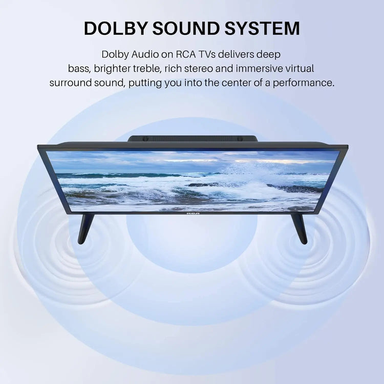 RCA 32 Inch 720P TV, Freeview HD Dolby Digital Audio DVB T2/S2 HD LED Backlighting Display Television, HDMI USB Earphone Output Media Player Monitor PS5 Xbox, Small Screen for Bedroom Kitchen Black