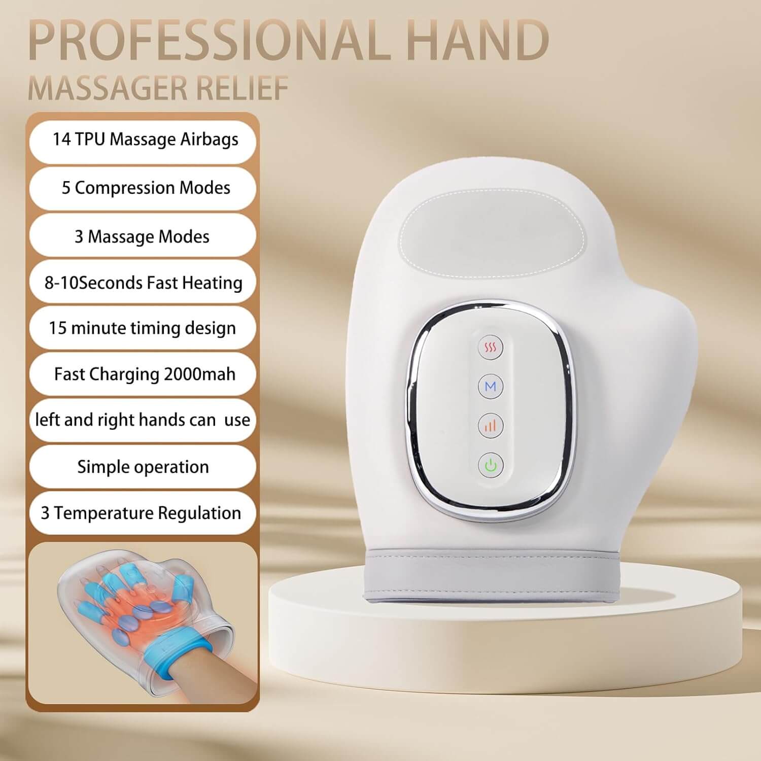 Su7 Hand Massager with Heat and Compression, 3 Massage 4 Temperatures 5 Compression Models Hand Massage for Arthritis & Carpal Tunnel, Ideal Gifts for Women/Men