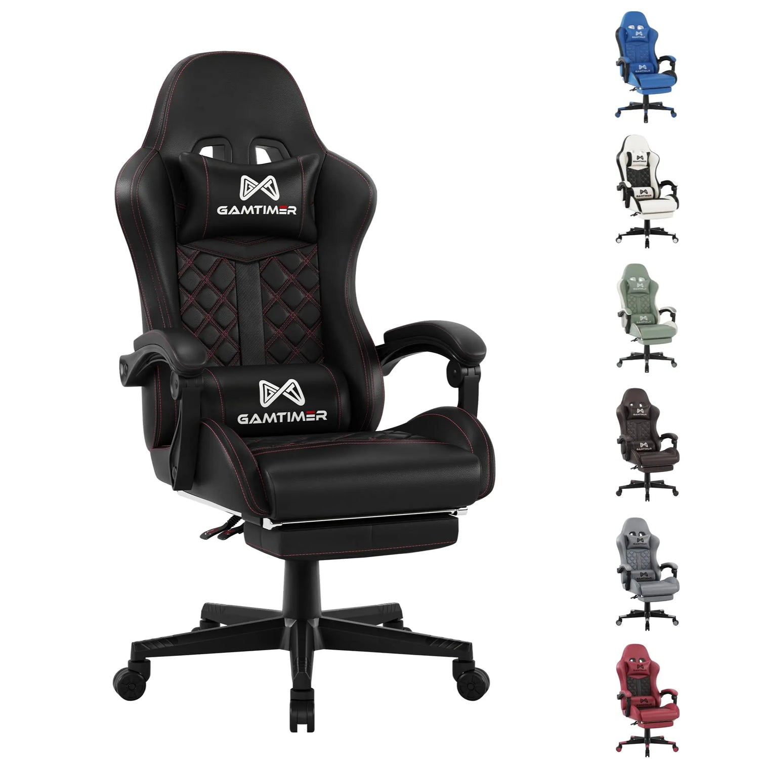 Gaming Chair with Footrest, Ergonomic Computer Chairs, Reclining High Back PU Leather Racing Gamer Chair with Headrest and Lumbar Support, Height Adjustable Video Game Chair for Adult, Gray