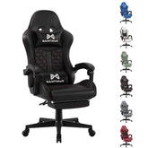 Gaming Chair with Footrest, Ergonomic Computer Chairs, Reclining High Back PU Leather Racing Gamer Chair with Headrest and Lumbar Support, Height Adjustable Video Game Chair for Adult, Gray