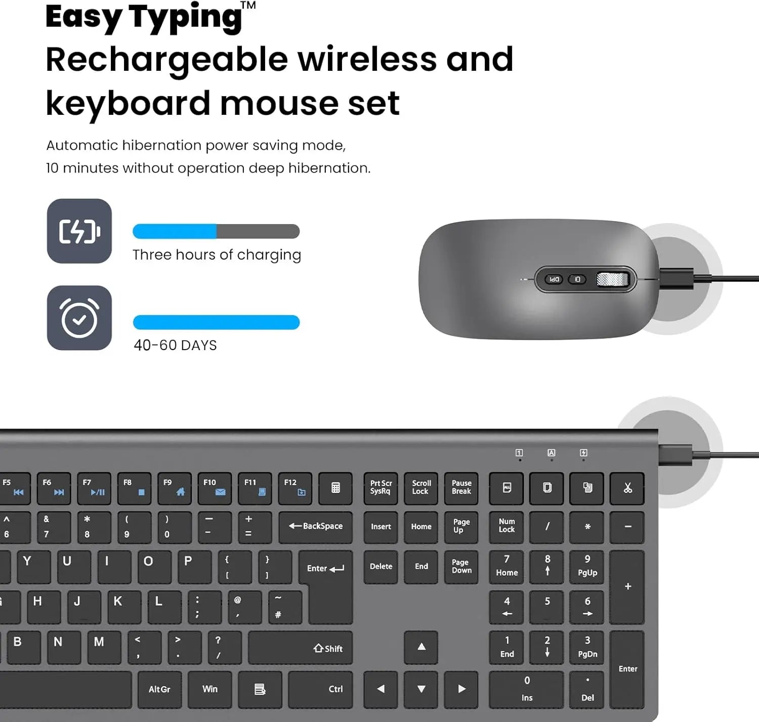 EasyTyping Rechargeable Wireless Keyboard and Mouse - Type with Ease & Double Your Efficiency - High-end Laptop Keyboard Technology -Full Size & Noiseless Design, say goodbye to typing troubles