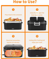 Electric Lunch Box, 3 in 1 12/24/220V Thermal Lunch Box, 1.8L Large Container Lunch Box Adults, Heat Box with Cutlery and Insulated Lunch Bag for Car, Household, Office, Black