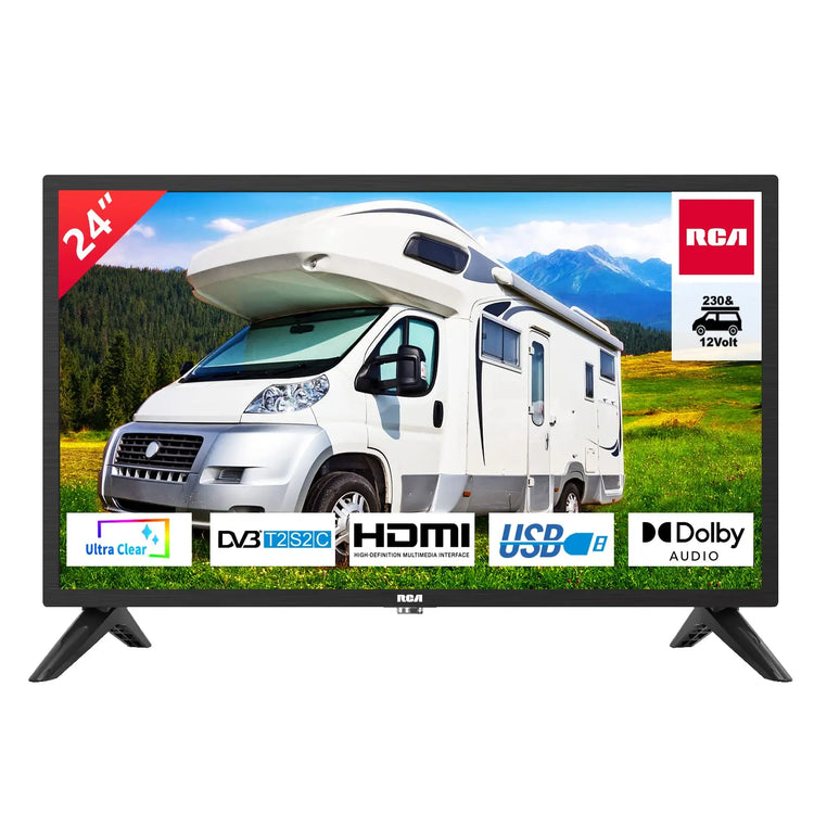 RCA 32 Inch 720P TV, Freeview HD Dolby Digital Audio DVB T2/S2 HD LED Backlighting Display Television, HDMI USB Earphone Output Media Player Monitor PS5 Xbox, Small Screen for Bedroom Kitchen Black