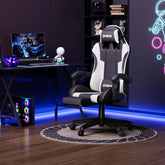 CAIYUN Gaming Chair with Footrest, Computer Gaming Chair for Adults, Ergonomic Vedio Game Chairs with Lumbar Support and Headrest, Height Adjustable PC Chairs with 360°-Swivel, White & Black