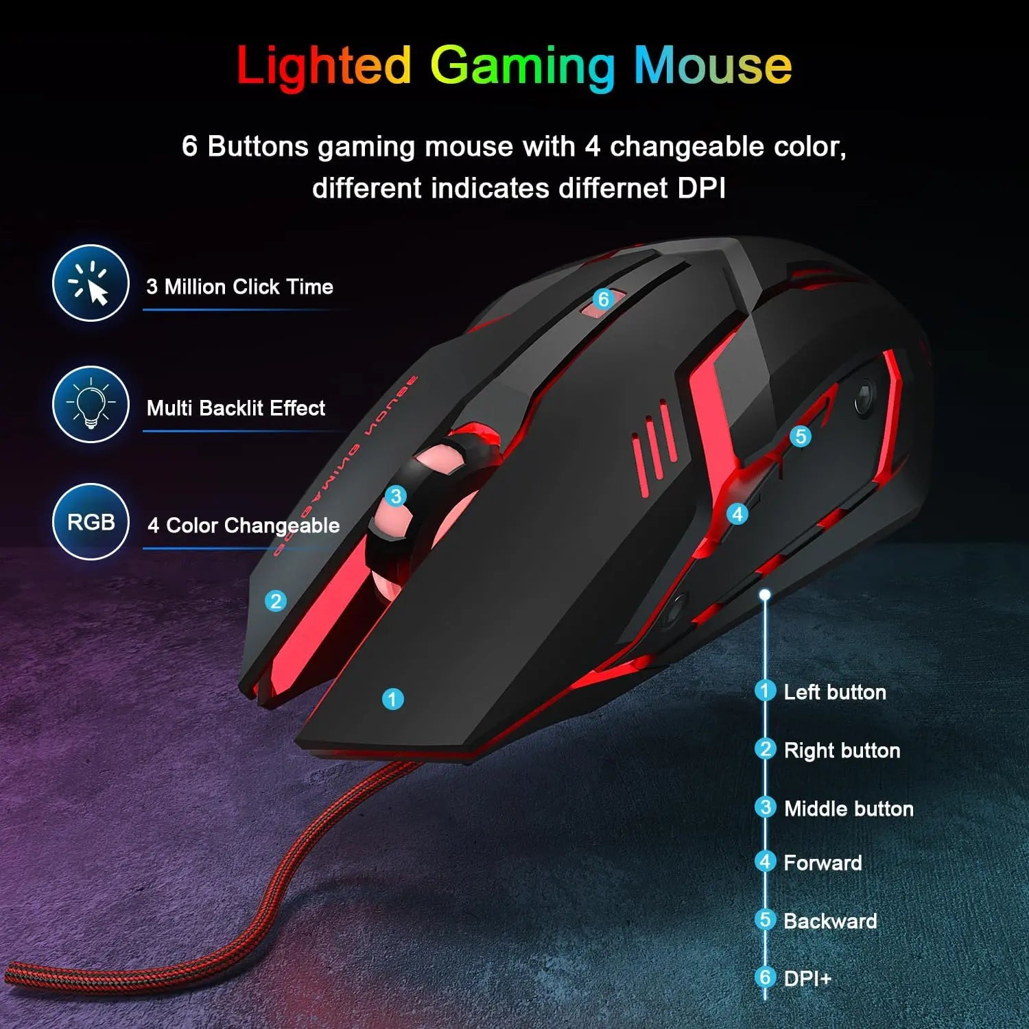 Gaming Keyboard and Mouse Set, UK Layout, RGB Backlit Wired Keyboard, Ergonomic 4-Color LED Gaming Mouse, Large Mousepad, USB Plug & Play for PC, Mac, PS4, Xbox