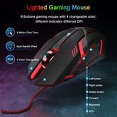 Gaming Keyboard and Mouse Set, UK Layout, RGB Backlit Wired Keyboard, Ergonomic 4-Color LED Gaming Mouse, Large Mousepad, USB Plug & Play for PC, Mac, PS4, Xbox