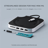 SATECHI Mac Mini M4 Hub & Stand with NVMe SSD Enclosure, Dock with 2 USB-A Up to 10Gbps Ports, USB-A Data Port, SD Card Reader for Mac Mini M4, M4 Pro - Silver