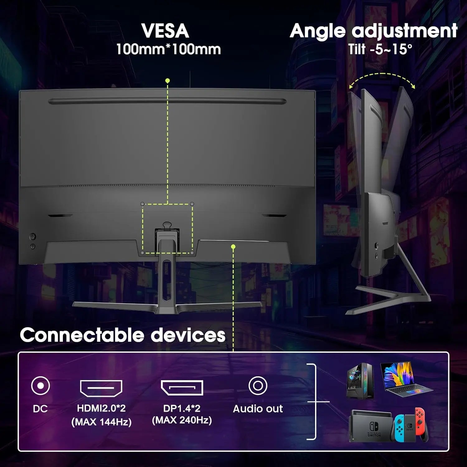 Amzfast 27 Inch 240Hz Gaming Monitor, QHD 2560x1440p, Curved VA Panel, 1500R, 1ms MPRT, Adaptive Sync, HDR, 120% sRGB, VESA 100x100mm, HDMI 2.0&DisplayPort 1.4, AMZG27C1Q Pro