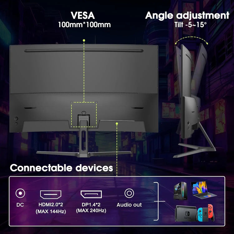 Amzfast 27 Inch 240Hz Gaming Monitor, QHD 2560x1440p, Curved VA Panel, 1500R, 1ms MPRT, Adaptive Sync, HDR, 120% sRGB, VESA 100x100mm, HDMI 2.0&DisplayPort 1.4, AMZG27C1Q Pro