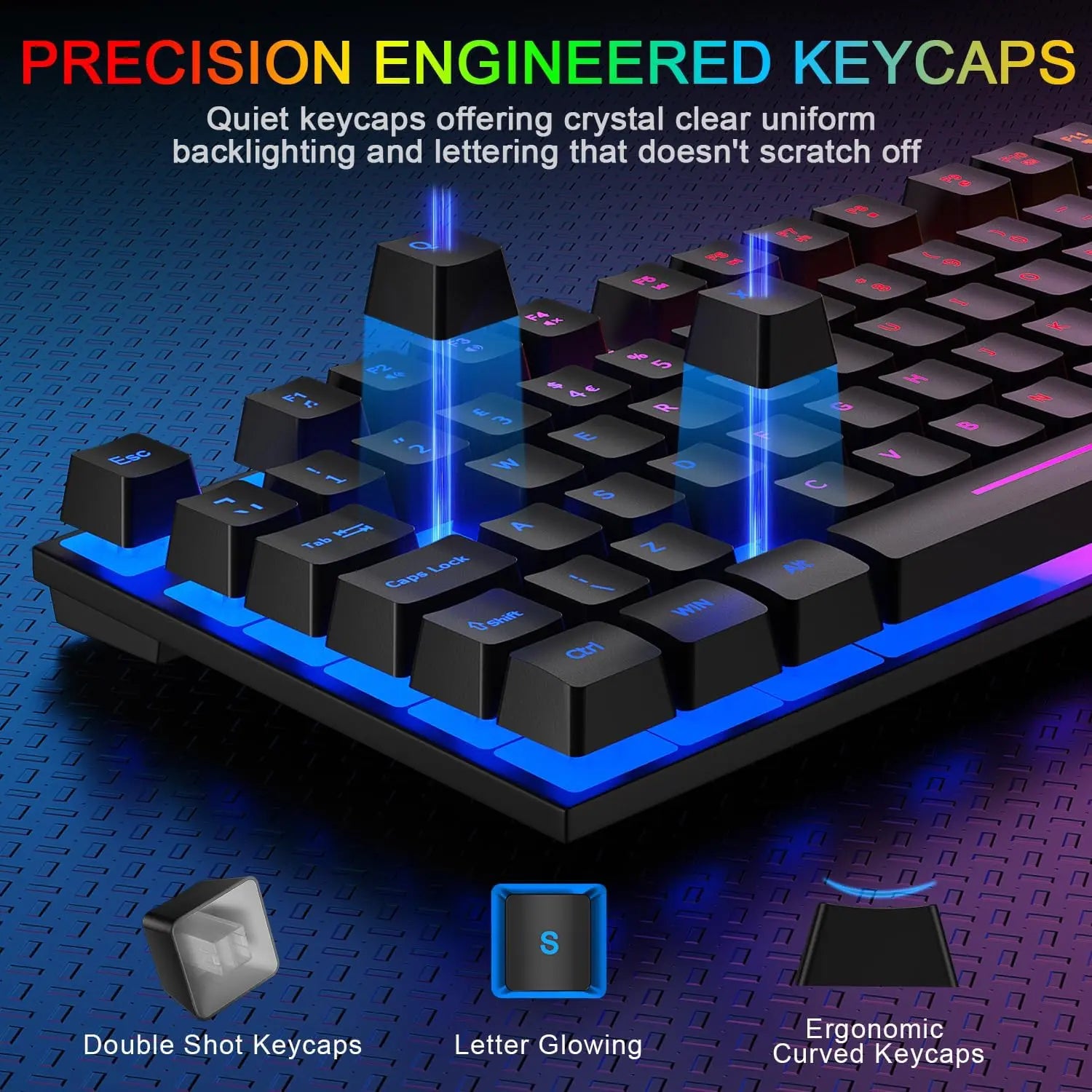 Gaming Keyboard and Mouse Set, UK Layout, RGB Backlit Wired Keyboard, Ergonomic 4-Color LED Gaming Mouse, Large Mousepad, USB Plug & Play for PC, Mac, PS4, Xbox