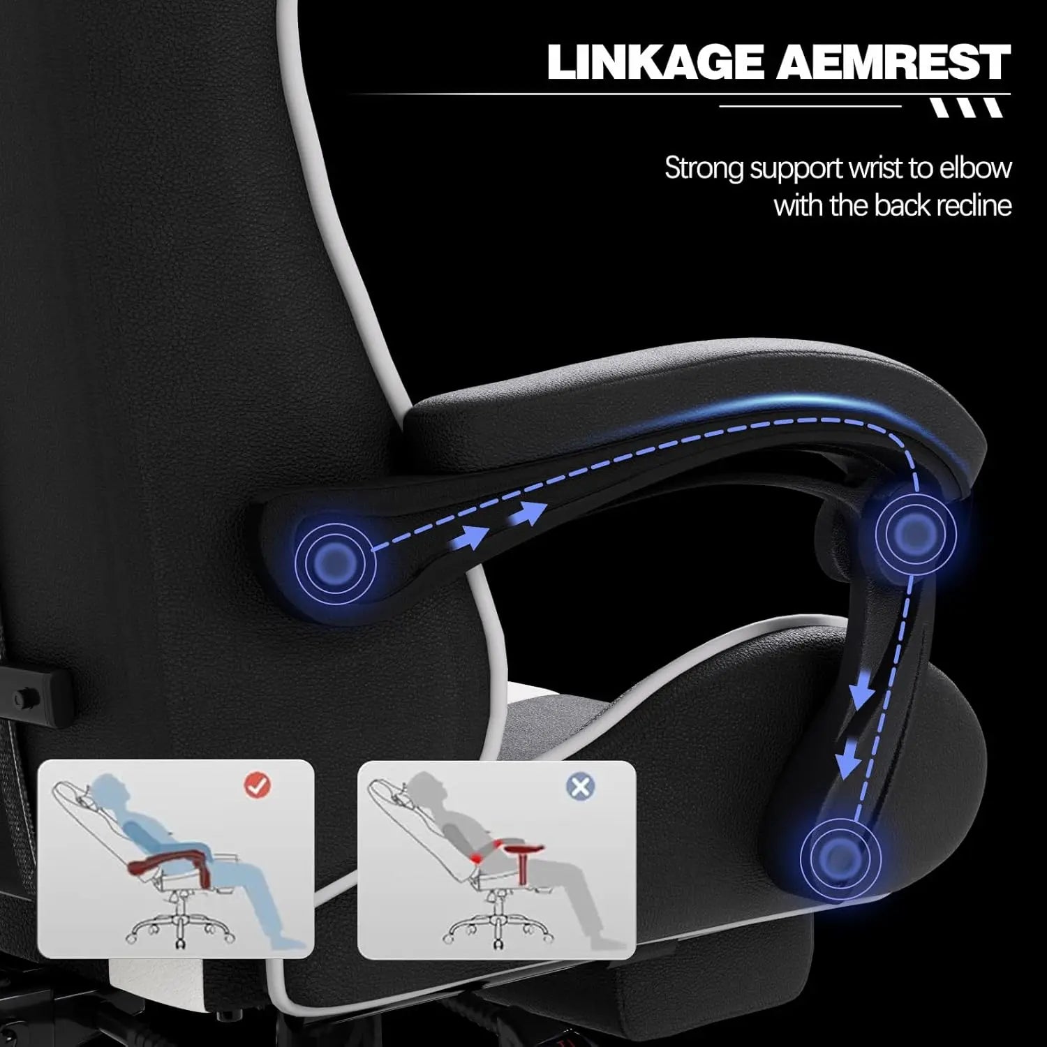 CAIYUN Gaming Chair with Footrest, Computer Gaming Chair for Adults, Ergonomic Vedio Game Chairs with Lumbar Support and Headrest, Height Adjustable PC Chairs with 360°-Swivel, White & Black