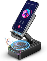 Phone Stand with Bluetooth Speaker with Sensing Playback, Foldable Phone Charger Stand with Wireless Speaker, Birthday Gifts for Men,Gadgets for Men, Sensing and Bluetooth Mode
