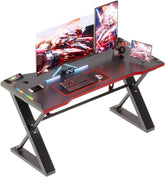 100 * 55 cm Gaming Desk with LED Lights, Gaming Table Thickened Z Shaped, Gamer Desk with Carbon Fiber Coated, Gaming PC Desk, Computer Desk Easy to Assemble, Carbon Fiber Black