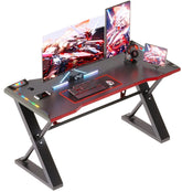 100 * 55 cm Gaming Desk with LED Lights, Gaming Table Thickened Z Shaped, Gamer Desk with Carbon Fiber Coated, Gaming PC Desk, Computer Desk Easy to Assemble, Carbon Fiber Black