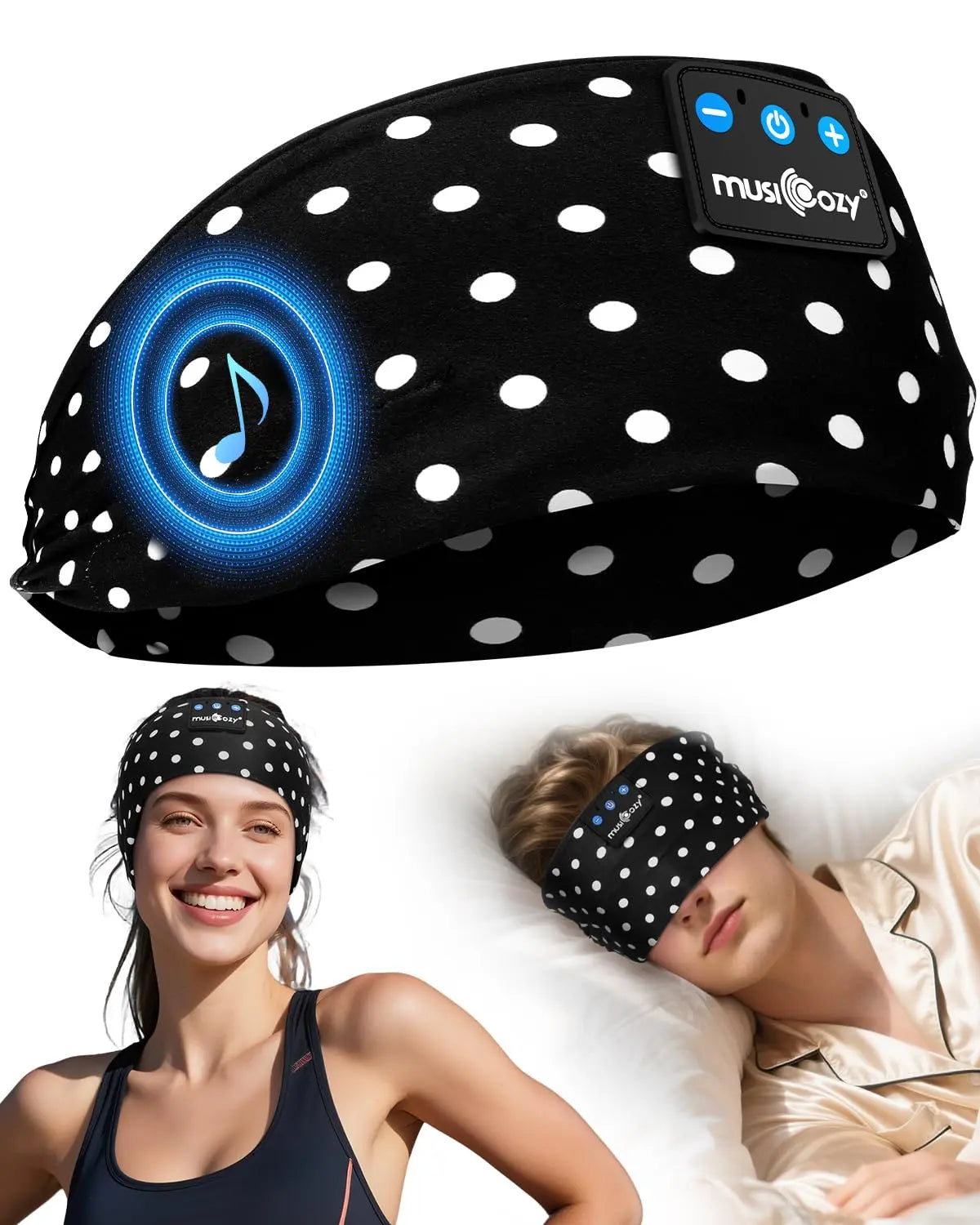 MUSICOZY Sleep Headphones, Comfortable Headband Headphones for Side Sleepers - Bluetooth 5.4 Wireless Headphone with Ultra Thin Speakers for Sleeping,Sport,Travel | Eye Mask Design for Deep Sleep
