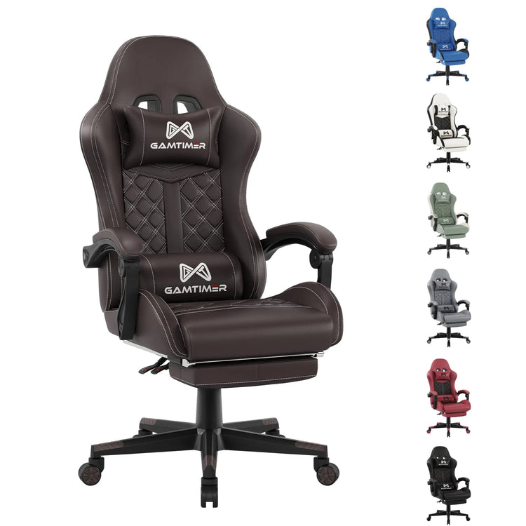 Gaming Chair with Footrest, Ergonomic Computer Chairs, Reclining High Back PU Leather Racing Gamer Chair with Headrest and Lumbar Support, Height Adjustable Video Game Chair for Adult, Gray