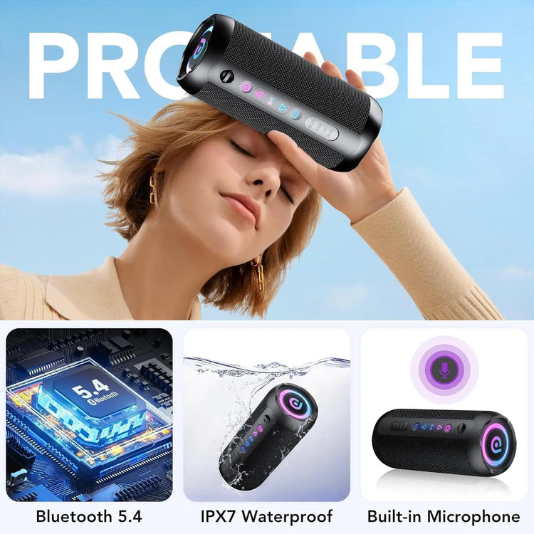 Portable Bluetooth Speaker with 30W Stereo Sound, 3 EQ Mode & 3 RGB lights, IPX7 Waterproof, 24H Playtime, TWS Wireless Pairing, Outdoor Speaker for Home, Outdoors and Hiking