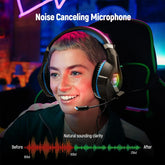 Gaming Headset Stereo Surround Sound Gaming Headphones with Breathing RGB Light & Adjustable Mic for PS4 PS5 PC Xbox One Laptop Mac